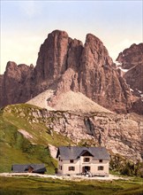 Val Gardena, Grödnerjoch, Hospice and Sella mountains, Tyrol, former Austro-Hungary, today Italy, c