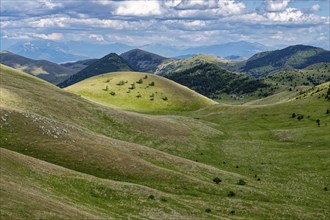 Mountain and hilly landscape around the Campo Imperatore high plateau in the Gran Sasso and Monti