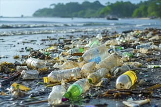 Plastic waste pollution, trash damages environment and ecology balance on earth, AI generated