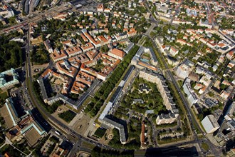 Aerial view of Dresden Neustadt. The layout of the baroque central axes goes back to Augustus the