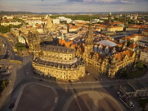 Old town of Dresden with the famous towers. in the foreground the Catholic Court Church