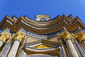 Temple of the Sun, facade, exterior walls, columns, ornate, colourful, coloured stones, crystals