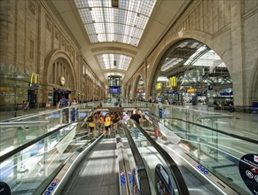 Escalators, Leipzig main station, interior, Leipzig, Saxony, Germany, Europe