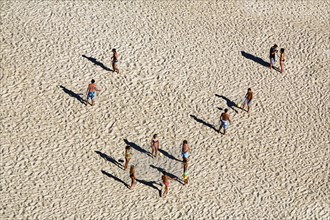 Volleyball players playing in groups on the beach, throwing shade, beach volleyball, illustration,