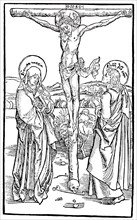 Woodcut and head of Christ from the Opus speciale missarum, woodcut by Albrecht Dürer, historical,