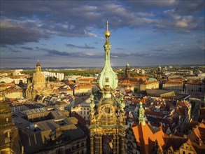 Old town of Dresden with the famous towers. in the foreground the Catholic Court Church