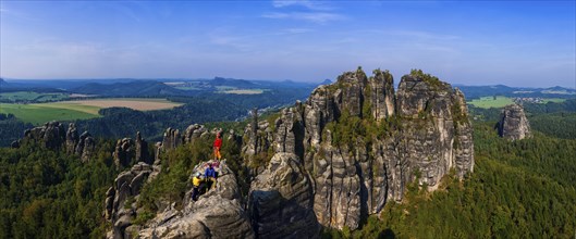 Climbers in the Schrammstein area in Saxon Switzerland