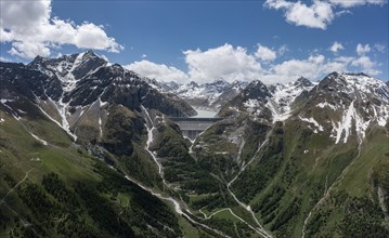 Aerial view of the Grand-Dixence dam and the Lac des Dix reservoir, in the Val d'Héremence in the