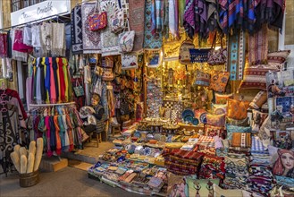 Stall with fabrics and souvenirs, Bandabulya Municipal Market in North Nicosia or Lefkosa, Turkish