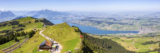 View from Mount Rigi to the city of Lucerne, Lake Lucerne and Pilatus Alps Panorama in Rigi,