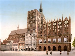 Town Hall and Church of St. Nicholas in Stralsund, Mecklenburg-Western Pomerania, Historic,