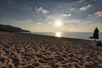 Sunset at the sea, sandy beach, backlight, Spiaggia di Scivu, Arbus, Costa Verde, Sud Sardegna,