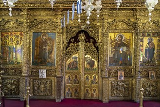 Iconostasis in the interior of the Timiou Stavrou or Holy Cross Church in Pano Lefkara, Cyprus,