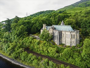 St Conans Kirk from a drone, Loch Awe in Argyll and Bute, Scotland, UK