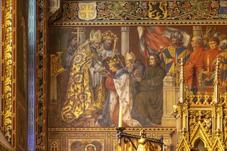 Painting in the interior of the Basilica of the Holy Blood in Bruges, Belgium, Europe