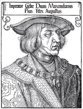 Portrait of Emperor Maximilian, woodcut by Albrecht Dürer, historical, digital improved