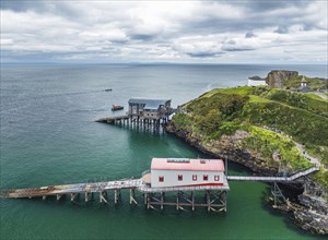 RNLI Tenby Lifeboat Station from a drone, Tenby, Pembrokeshire, Wales, England, United Kingdom,