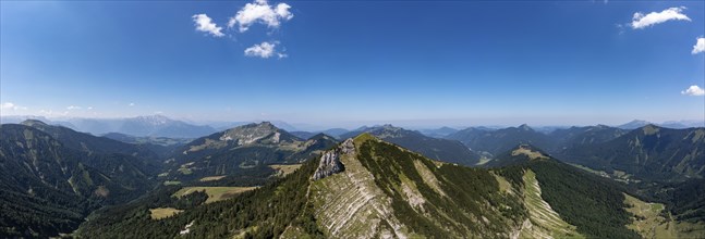 Drone shot, panorama shot, mountain landscape, summit massif of the Regenspitz, Osterhorngruppe,