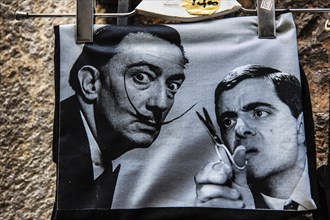 Shirt with Dali and Mr Been depiction, Old Town of Budva, Montenegro, Budva, Montenegro, Europe