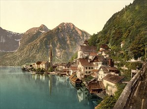 Hallstatt, Austria, c. 1890, Historic, digitally restored reproduction from a 19th century