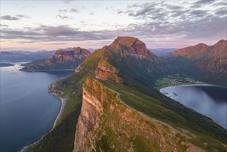 View from Finnesfjellet mountain to mountains and coast, evening moodFinnes, Helgeland coast, Bodo,