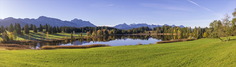 Hegratsrieder See, near Füssen, Panorama, AllgÃ¤u Alps, AllgÃ¤u, Bavaria, Germany, Europe