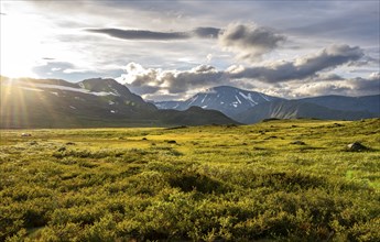 Barren mountain landscape at sunset, Fjell, Oystre Slidre, Jotunheimen National Park, Norway,