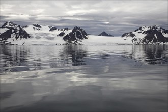 View over mountains and ocean at Svalbard, Spitsbergen, Norway, Europe