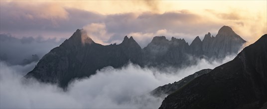 Mountains near SÃ¤ntis at sunrise, Appenzell Ausserrhoden, Appenzell Alps, Switzerland, Europe