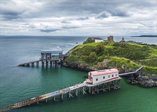 RNLI Tenby Lifeboat Station from a drone, Tenby, Pembrokeshire, Wales, England, United Kingdom,