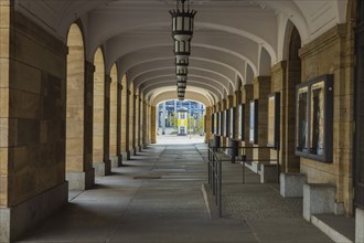 Arcades of the Schauspielhaus Dresden. Dresden Corona time, the otherwise lively city centre of