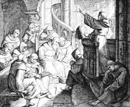 Martin Luther and the Leipzig Disputation with Eck, year 1519, argument, conversation, dispute,