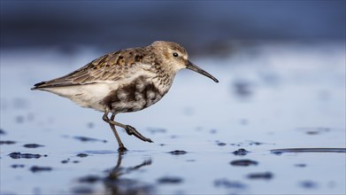 Dunlin (Calidris alpina) Transition from breeding dress to light dress, snipe bird, foraging on