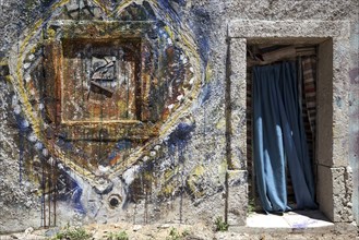 Wall painting, graffiti, Patio Dom Fradique, Alfama neighbourhood, Lisbon, Portugal, Europe