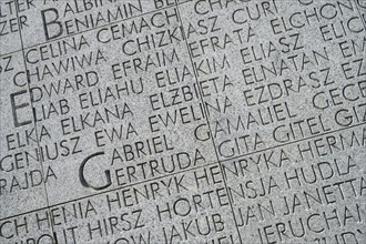 First names, memorial stone, memorial Umschlagplatz am Warschauer Ghetto, place of deportations,