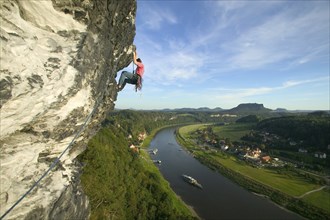 Climbers on the Bastei rock