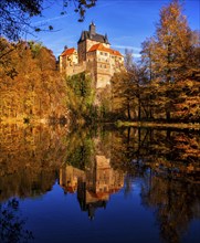 Kriebstein Castle rises on a steep rock above the Zschopau. Within the large group of hilltop