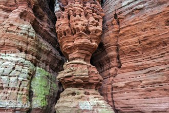 Eroded red sandstone, old castle rock, close-up, natural and cultural monument, Brechenberg near