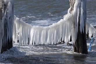 Icicles on the Baltic Sea beach near Rerik, Mecklenburg, Baltic Sea, Germany, Europe