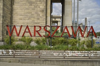 Warszawa lettering in front of the Palace of Culture, Palac Kultury i Nauki, Warsaw, Mazowieckie