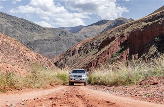 Toyota Landcruiser, off-road trip on unpaved road in a canyon, Chuy Province, Kyrgyzstan, Asia