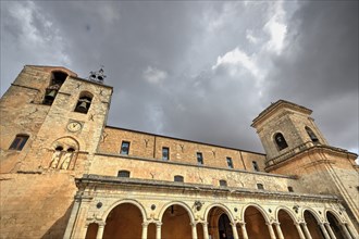 HDR shot, super wide angle shot, cloister, church tower, bell tower, Chiesa madre SS Pietro e