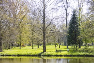 Castle park in springtime .Seerhausen Castle was the seat of the manor owners and feudatories of