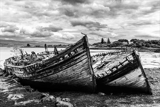 Ships wrecks in Black and White, Salens, Isle of Mull, Scottish Inner Hebrides, Scotland, UK