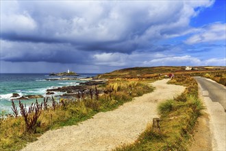 Footpath, South West Coast Path, Coastline with Godrevy Island and Lighthouse, Landscape