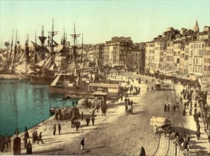 The old harbour, Vieux Port, Marseille, France, c. 1890, Historic, digitally restored reproduction