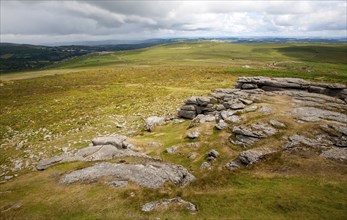 Upland granite landscape near Haytor, Dartmoor national park, Devon, England, UK