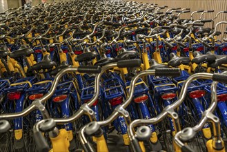 Bicycles at the OV-Fiets rental station, at Utrecht Central Station, hundreds of rental bikes