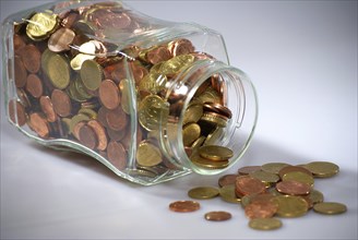 Euro coins in a jar