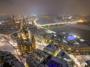 Dresden Old Town at night in winter, Dresden, Saxony, Germany, Europe